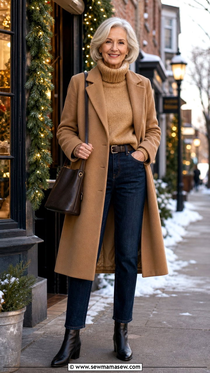 Turtleneck Sweater with Dark Jeans and Ankle Boots - 20 70 year old woman outfit ideas