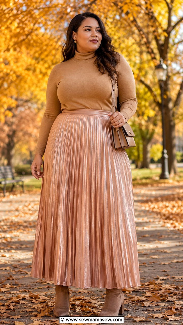 Turtleneck Sweater with Pleated Maxi Skirt Plus Size - 30 Modest outfit ideas plus size