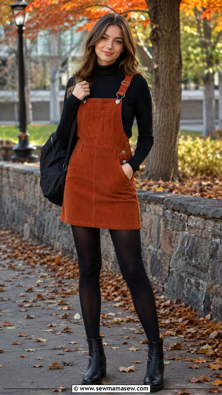 Turtleneck Under Overall Dress Outfit - 30 Modest outfit ideas for teens