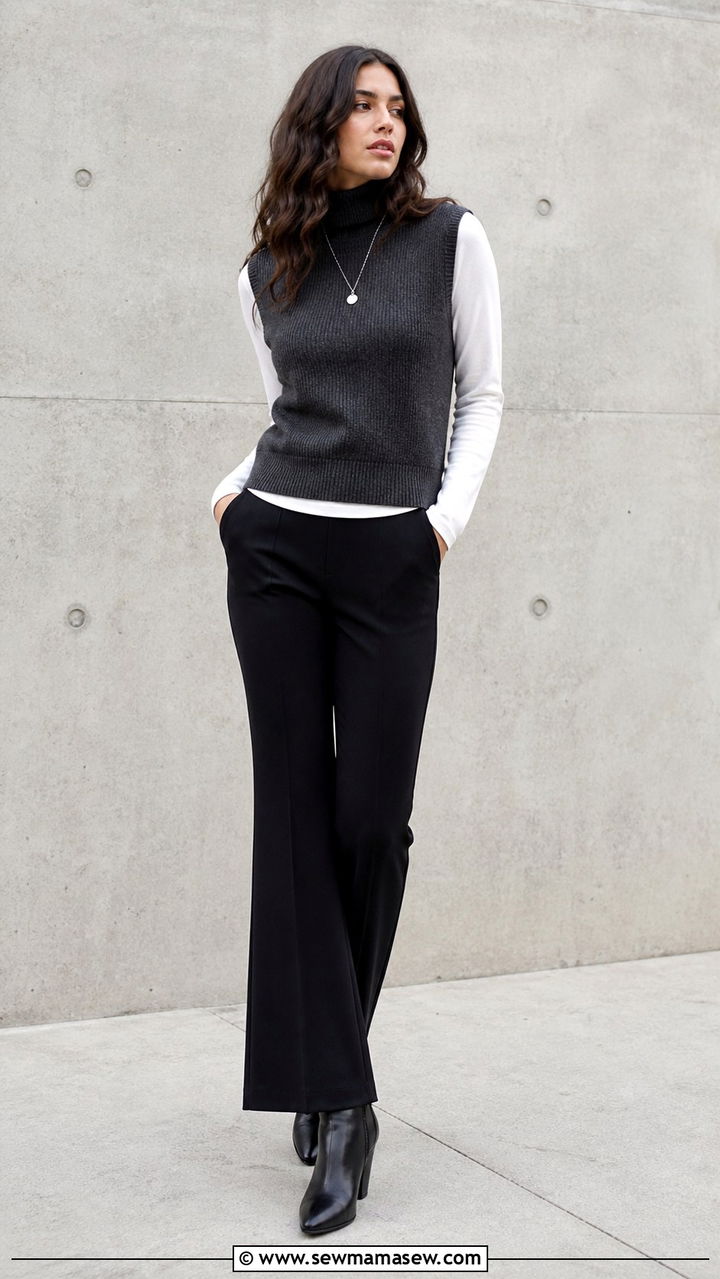 Turtleneck Vest with Flared Trousers and Heeled Boots - 40 Cozy spring outfits