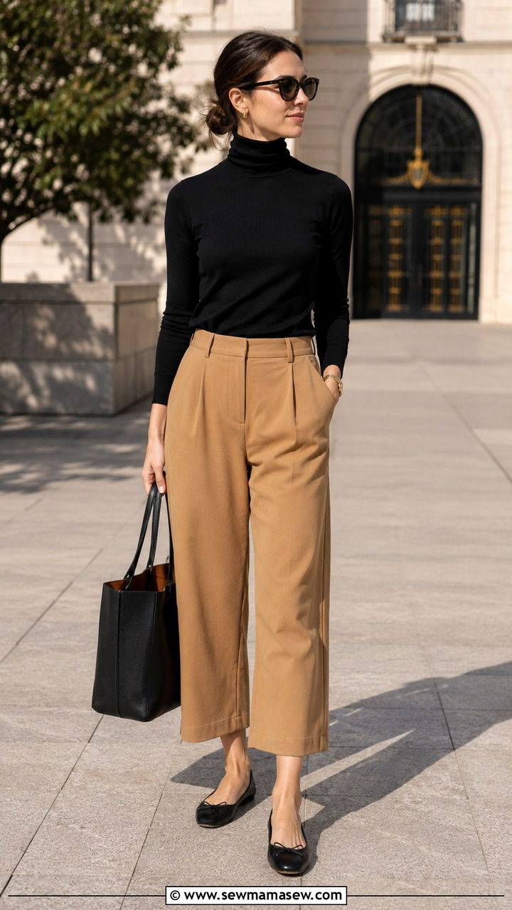 Turtleneck With Cropped Wide Leg Pants and Ballet Flats Outfit - 25 Work outfits for startup