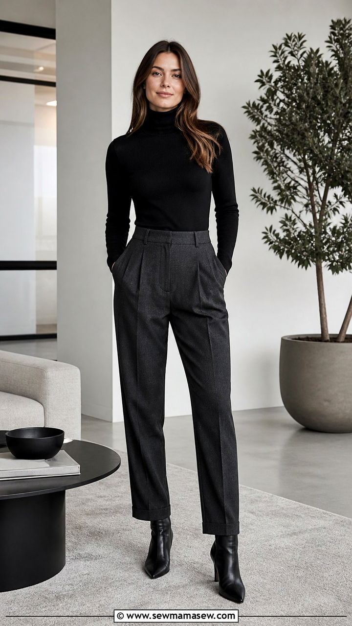Turtleneck With High Waist Trousers - 40 Casual office outfit ideas