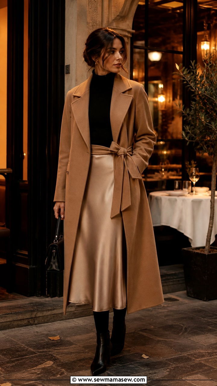 Turtleneck With Midi Skirt And Belted Coat - 40 What to wear in Barcelona