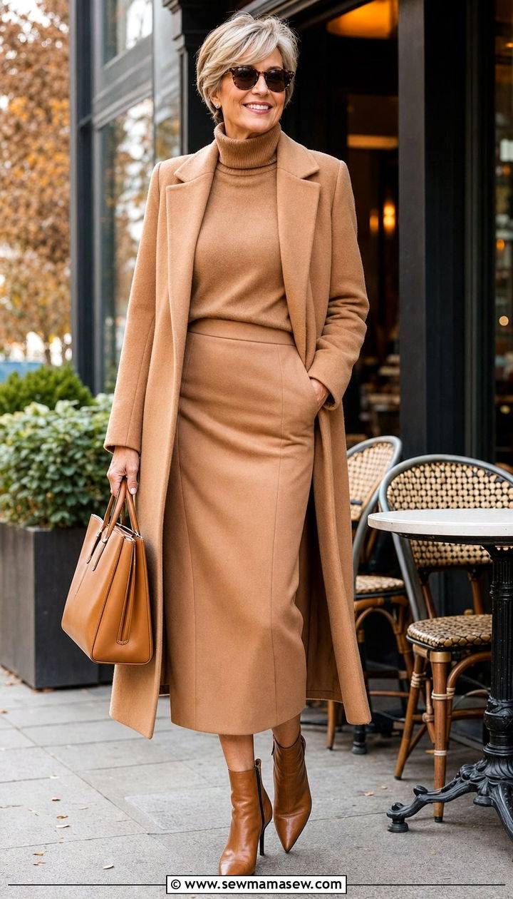 Turtleneck With Midi Skirt And Matching Coat Outfit - 35 Brunch outfits for women over 50