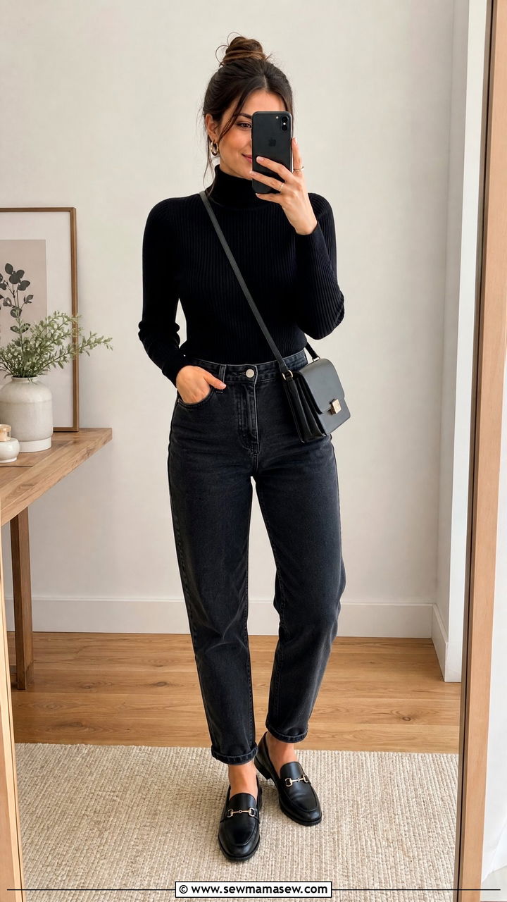 Turtleneck With Mom Jeans And Loafers - 25 Spring outfits with mom jeans