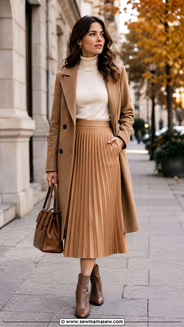 Turtleneck With Pleated Midi Skirt - 30 Office outfits with midi skirt