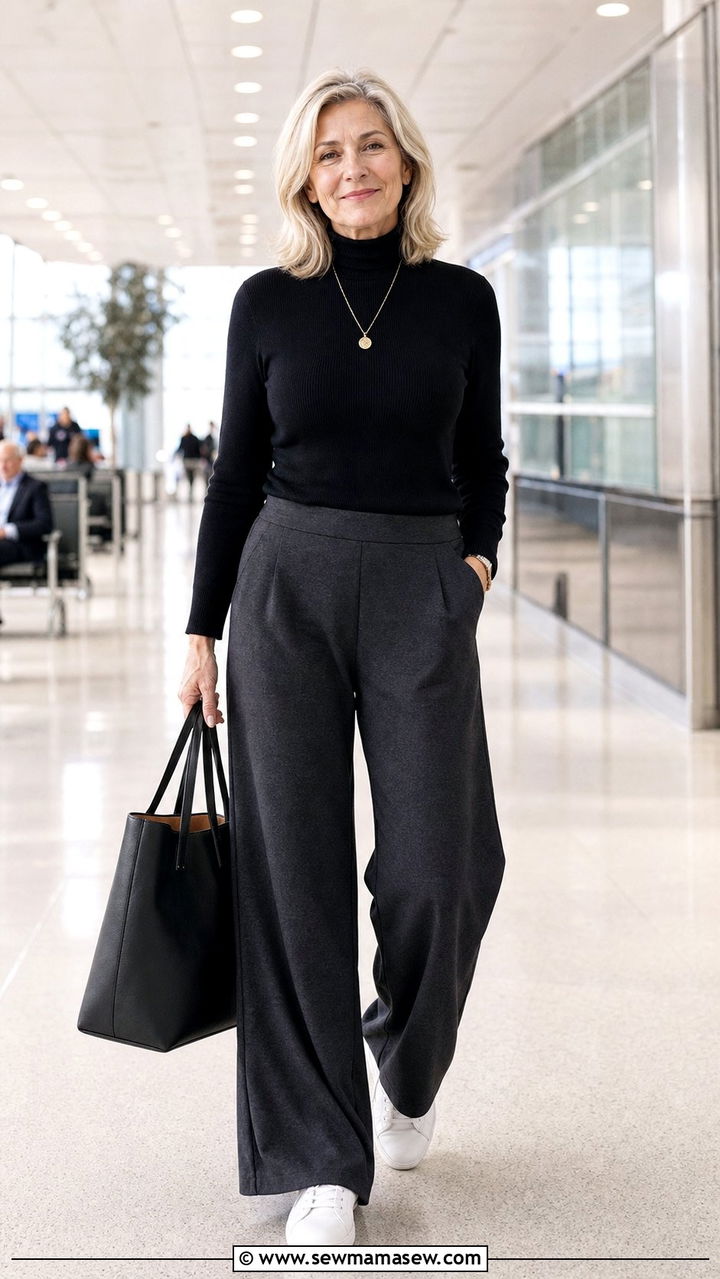 Turtleneck With Ponte Knit Trousers - 35 Airport outfit ideas for women over 50