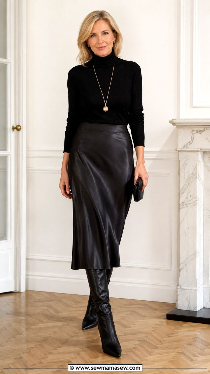 Turtleneck With Satin Midi Skirt Outfit Over 40 - 30 Trendy outfit ideas for women over 40