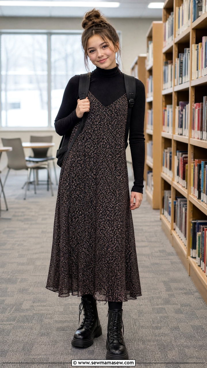 Turtleneck With Slip Dress And Combat Boots - 35 Middle school outfit ideas