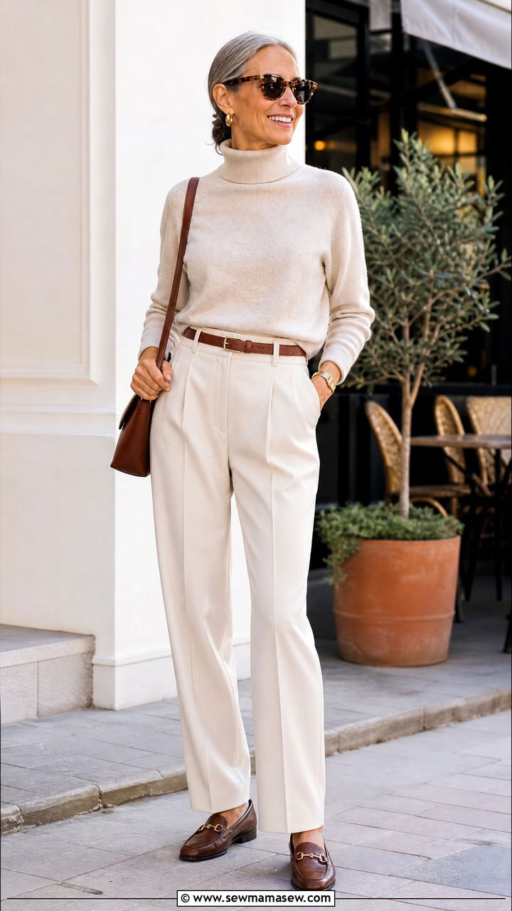 Turtleneck With Tailored Trousers And Loafers - 25 Brunch outfit ideas for women over 50