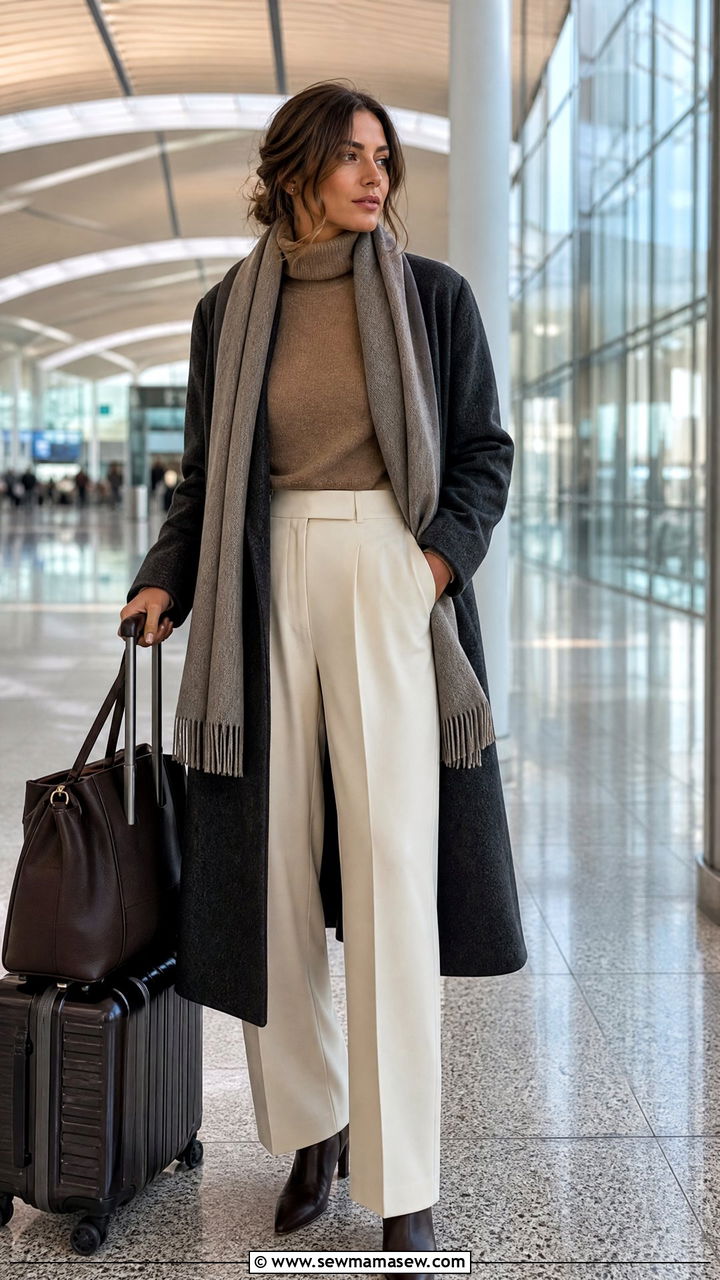 Turtleneck With Tailored Trousers Winter Airport Outfit - 30 modest airport outfit ideas