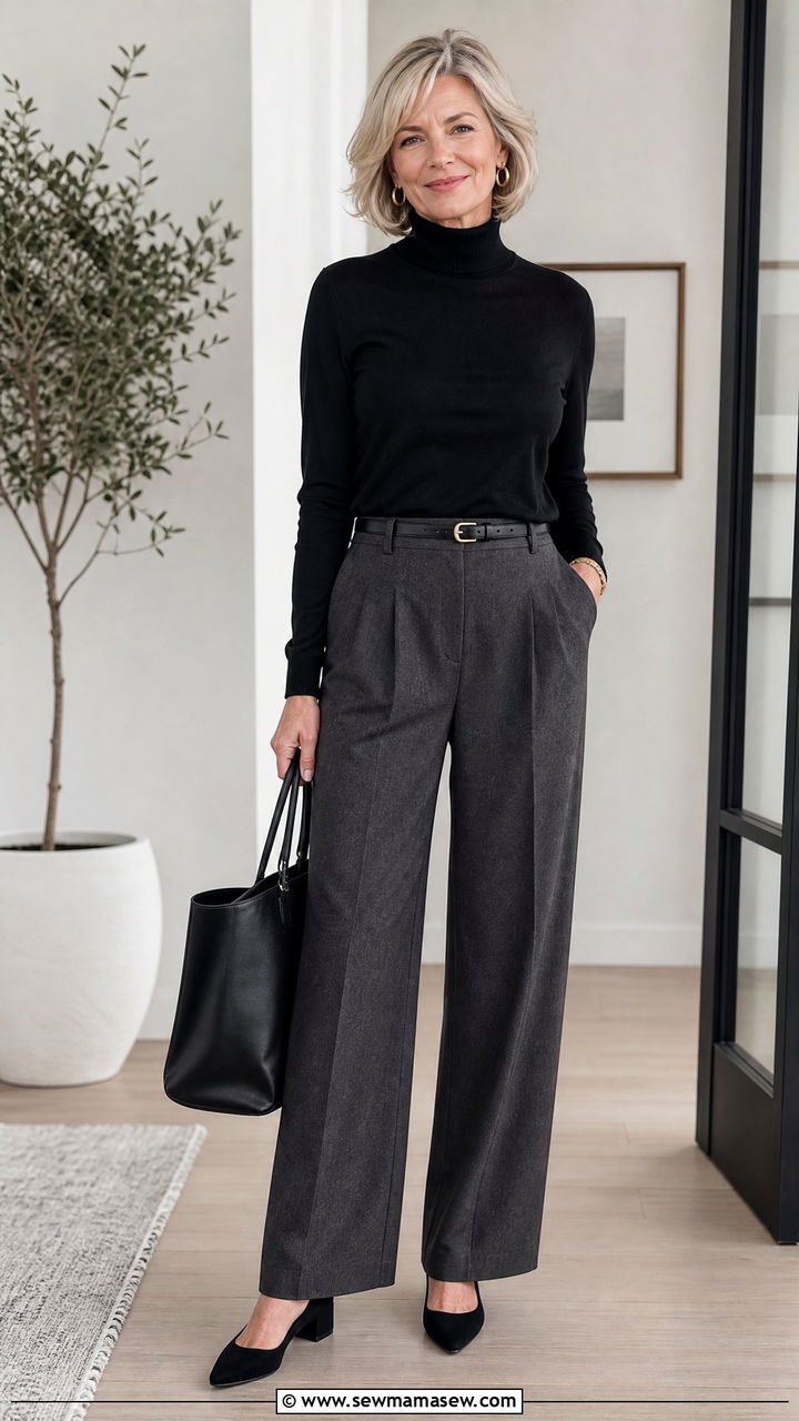 Turtleneck With Wide Leg Trousers - 25 Outfit ideas for women over 50 weekend