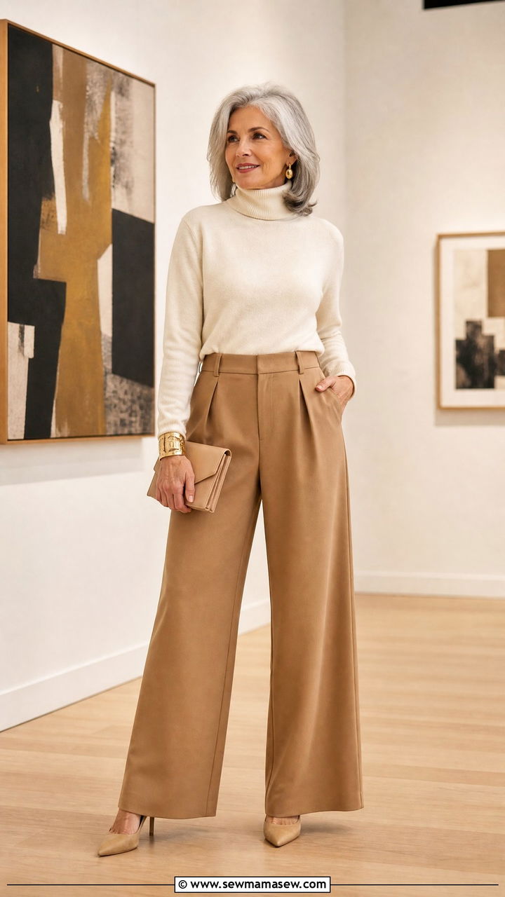 Turtleneck With Wide Leg Trousers For Women Over 60 - 30 Going out outfit ideas women over 60