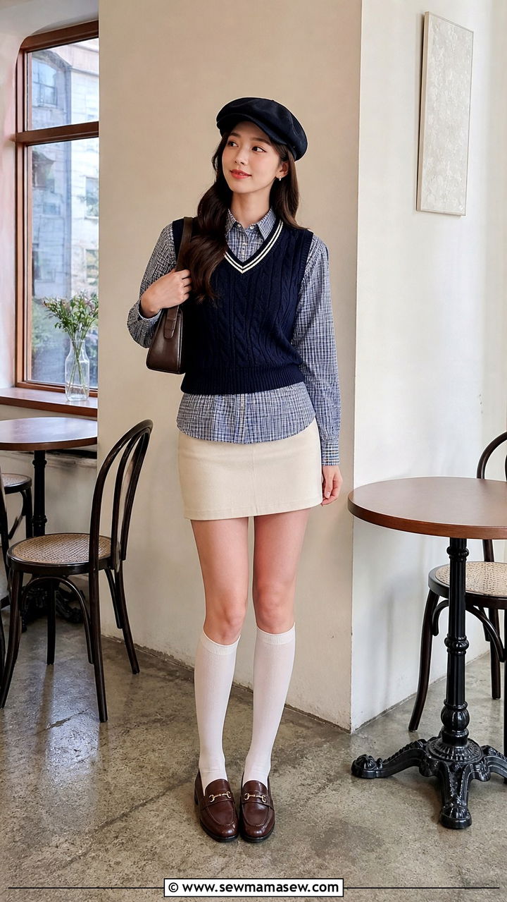 Turtleneck With a Plaid Mini Skirt and Platform Sneakers - 40 Korean outfit ideas