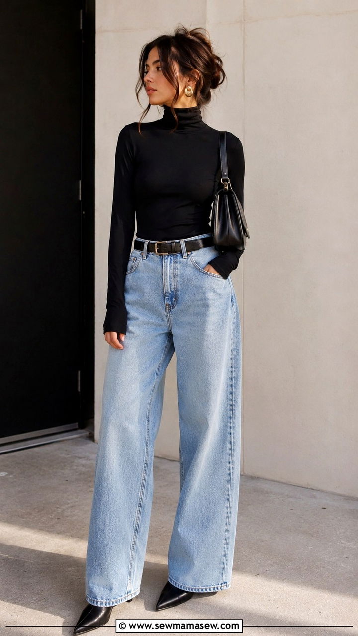 Turtleneck and Baggy Jeans Outfit - 30 casual streetwear outfits