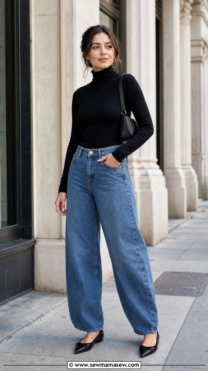 Turtleneck and Barrel Leg Jeans School Outfit - 35 back to school outfits Pinterest