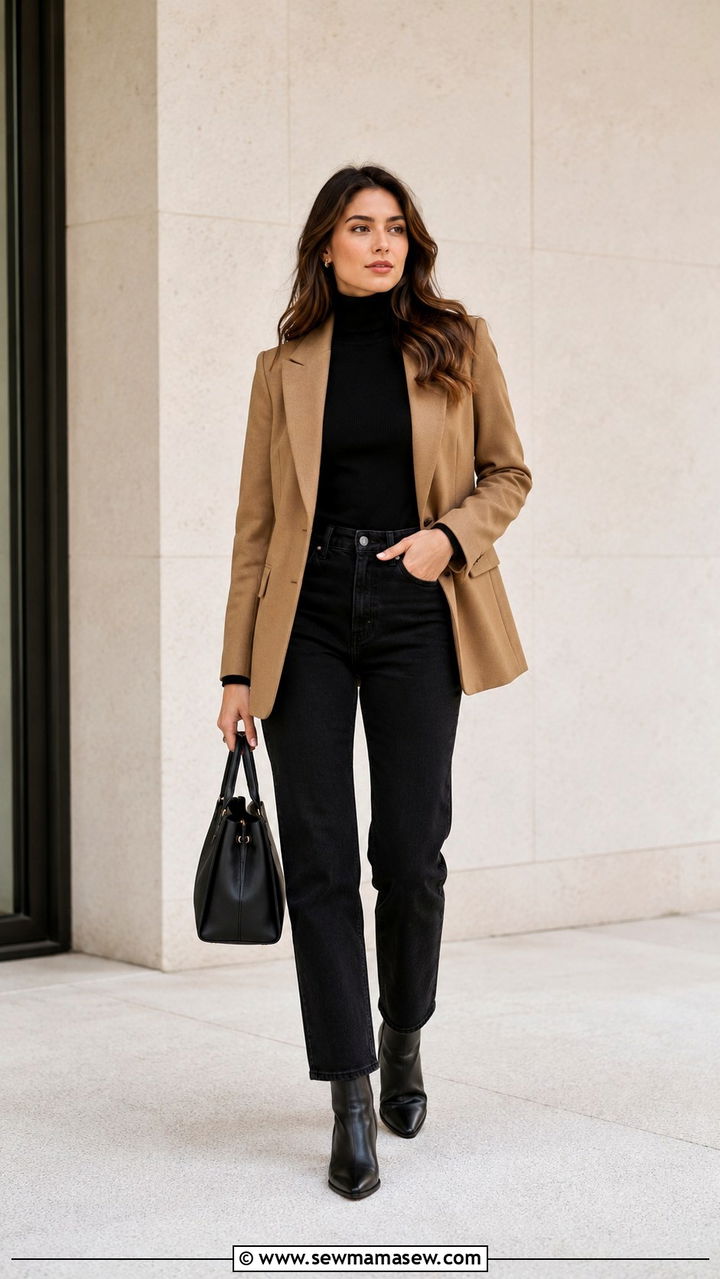 Turtleneck and Black Jeans Office Look - 30 Office outfits with jeans