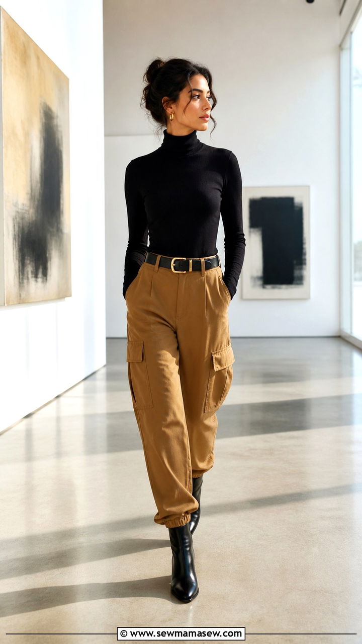 Turtleneck and Cargo Pants Outfit - 40 cargo pants outfits ideas