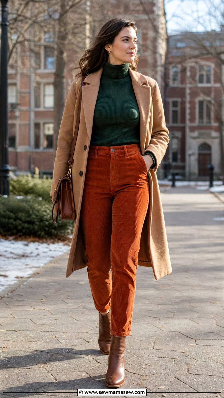Turtleneck and Corduroy Pants - 25 librarian core outfits aesthetic