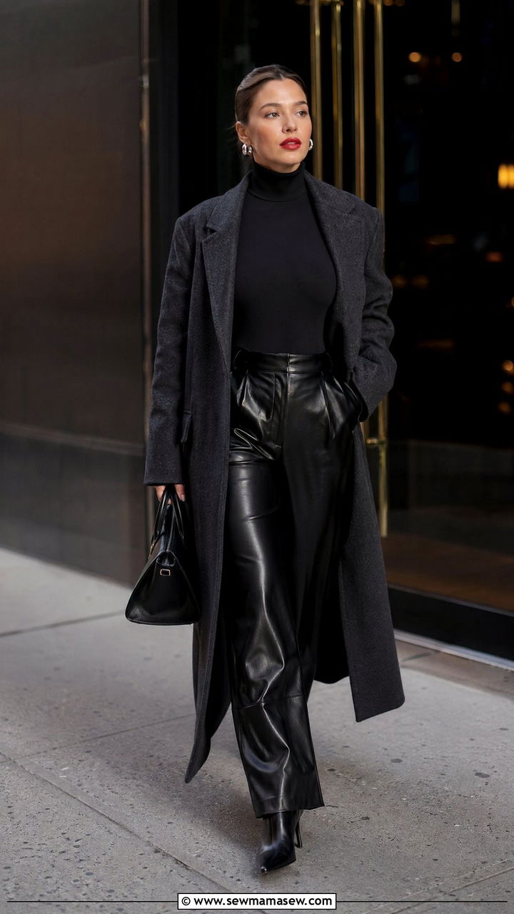 Turtleneck and Leather Pants Outfit - 35 Downtown girl outfit ideas