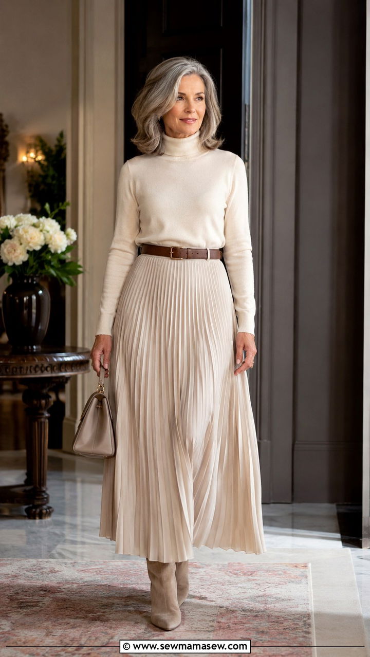 Turtleneck and Maxi Skirt Outfit - 30 Modest outfit ideas for women over 50