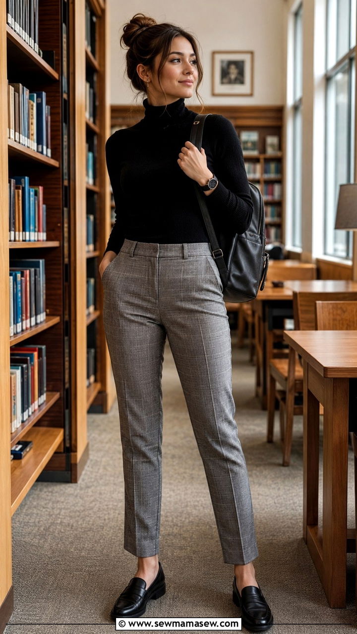 Turtleneck and Plaid Trousers - 30 Outfit ideas for college girls