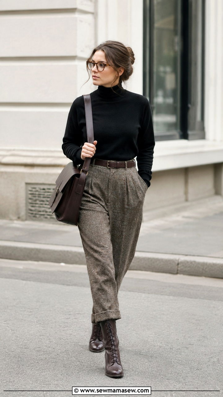 Turtleneck and Structured Messenger Bag Look - 20 Poetcore outfit ideas 2026