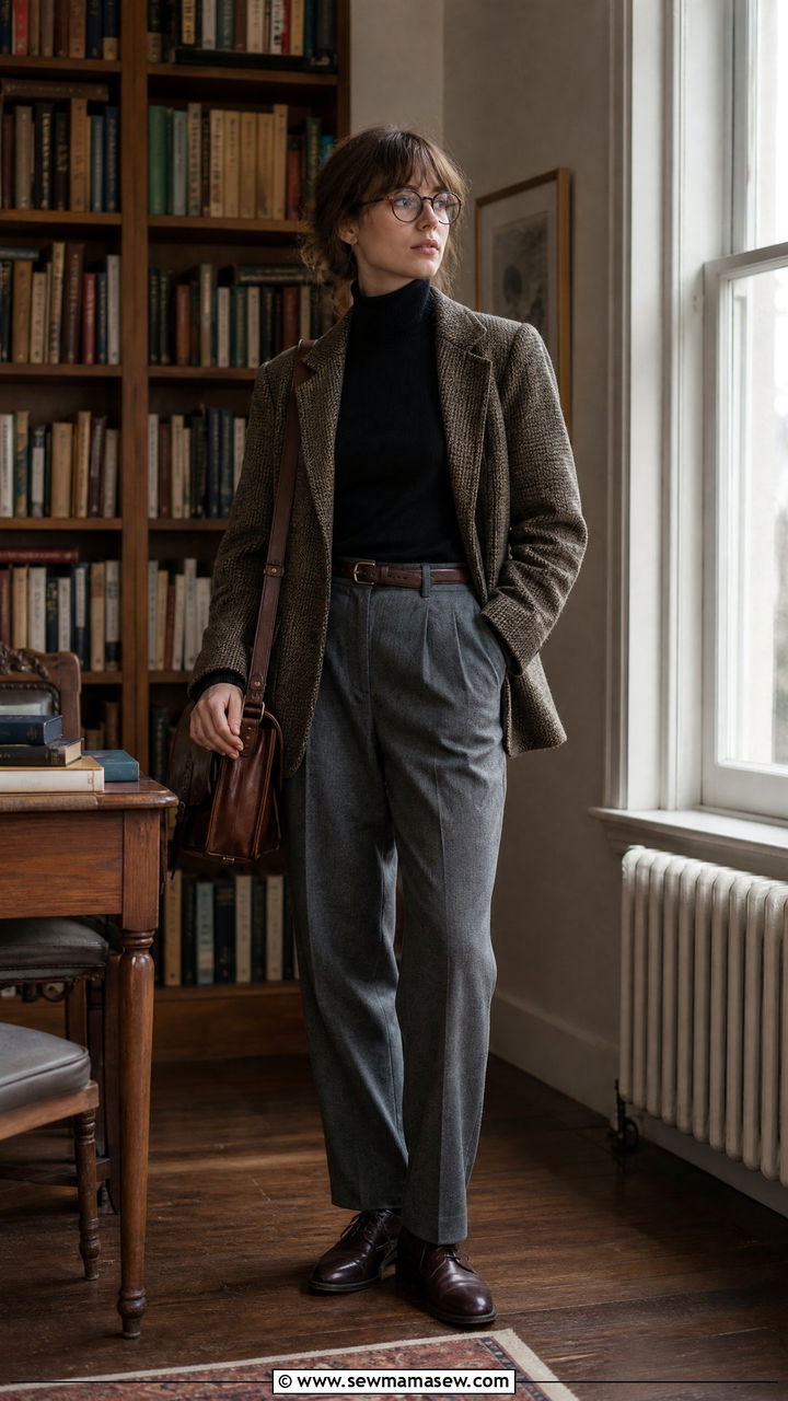 Turtleneck and Vintage Blazer Poet Core Outfit - 30 Fashion trends 2026 outfits