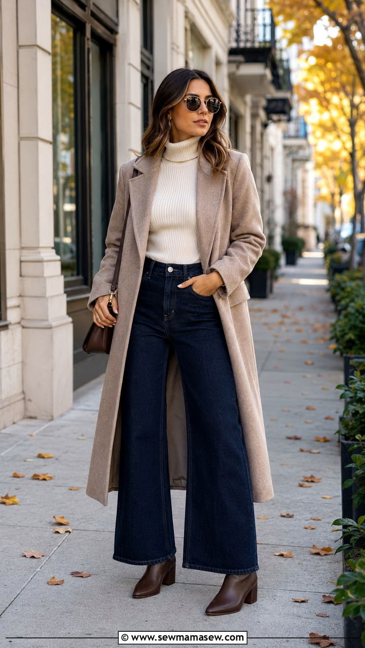 Turtleneck and Wide Leg Jeans Outfit - 30 cute wide leg jeans outfits