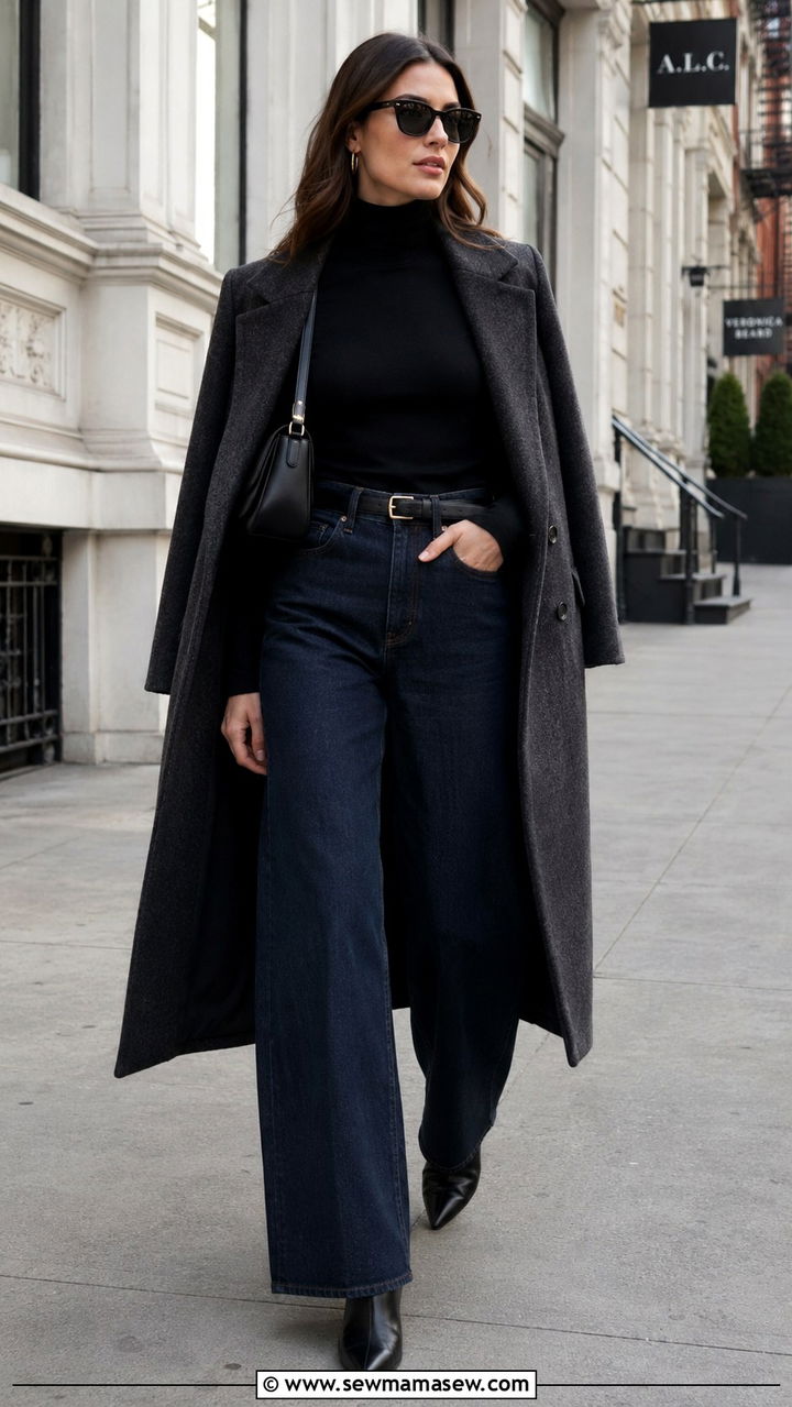 Turtleneck and Wide Leg Jeans Outfit - 30 Non distressed jeans outfit ideas