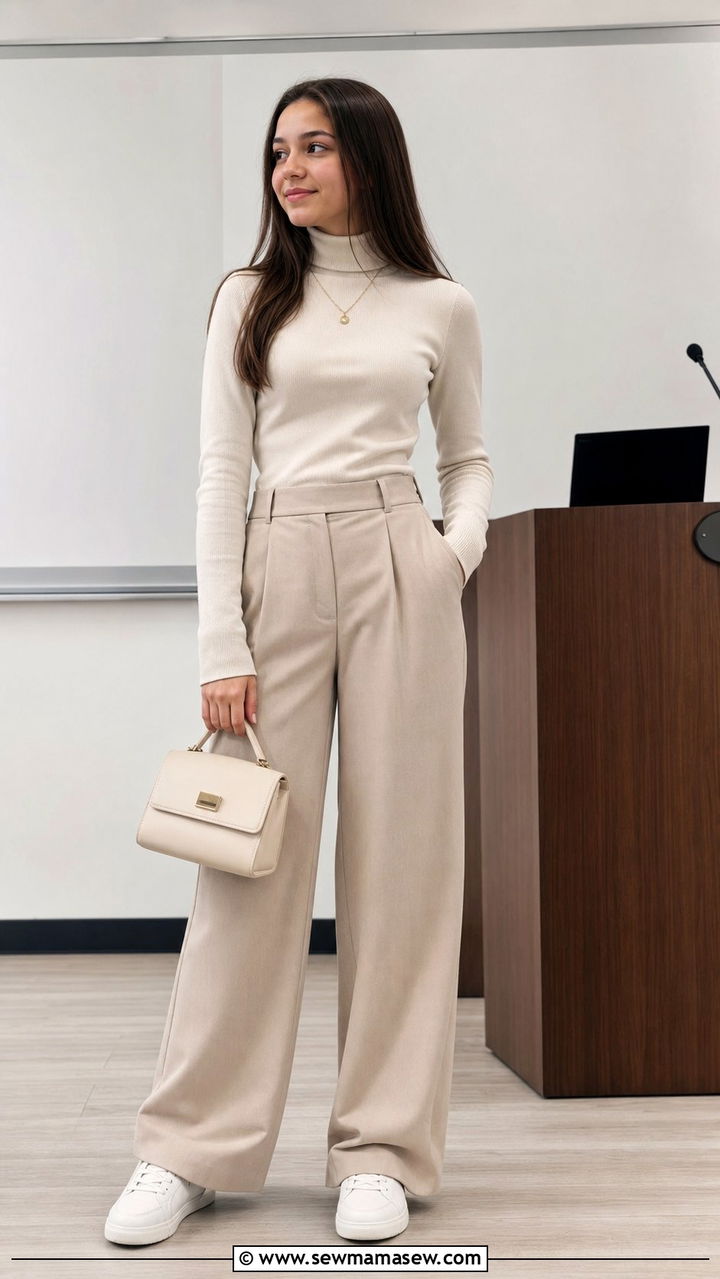 Turtleneck and Wide Leg Pants Look - 25 Cute outfits for 14 year olds