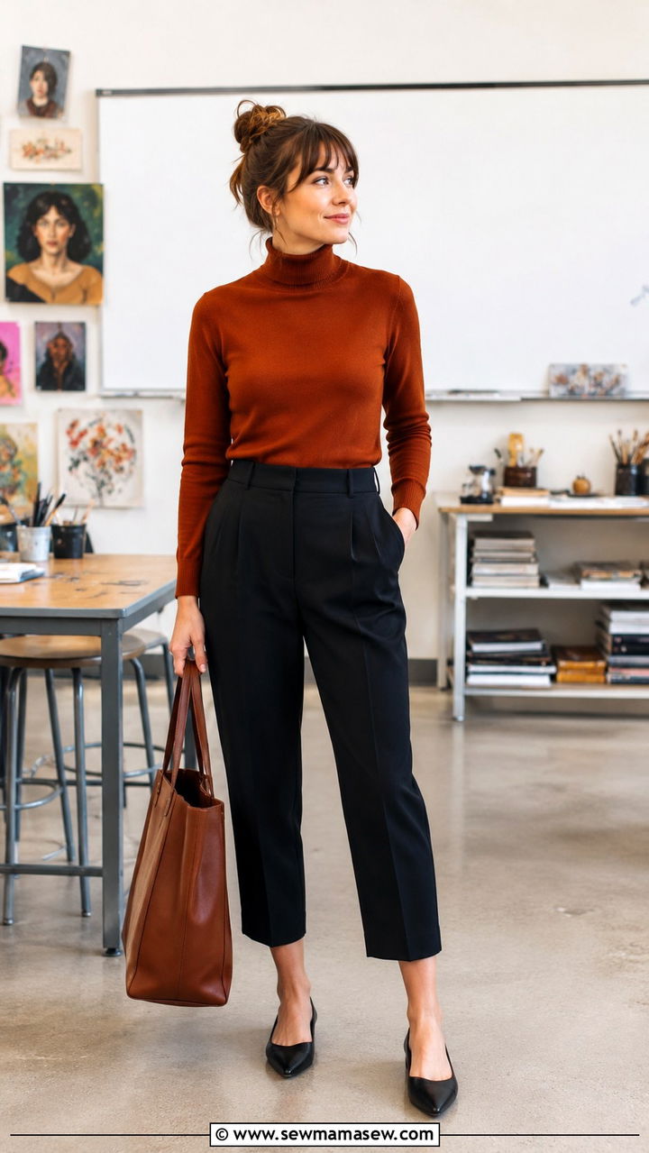 Turtleneck and cropped trousers art teacher - 20 Art teacher outfit ideas