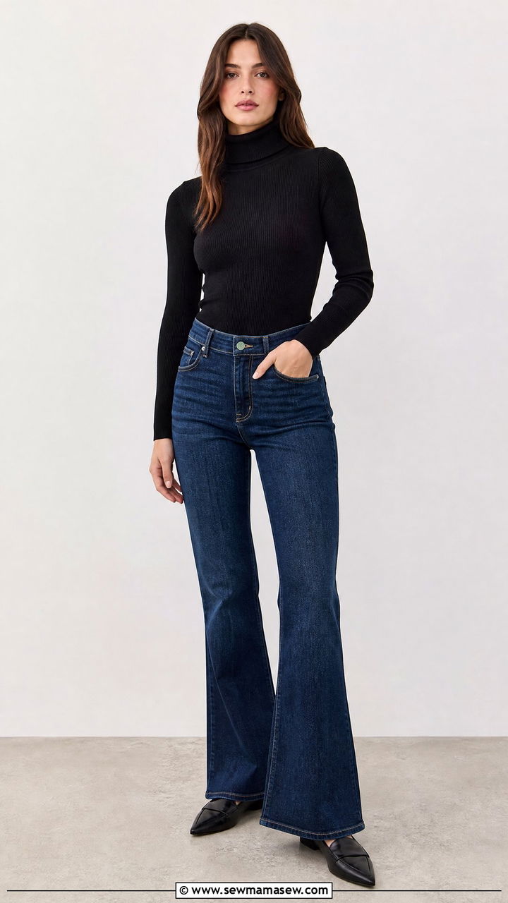 Turtleneck and flare jeans with pointed toe loafers - 30 Flare jeans outfit ideas with loafers