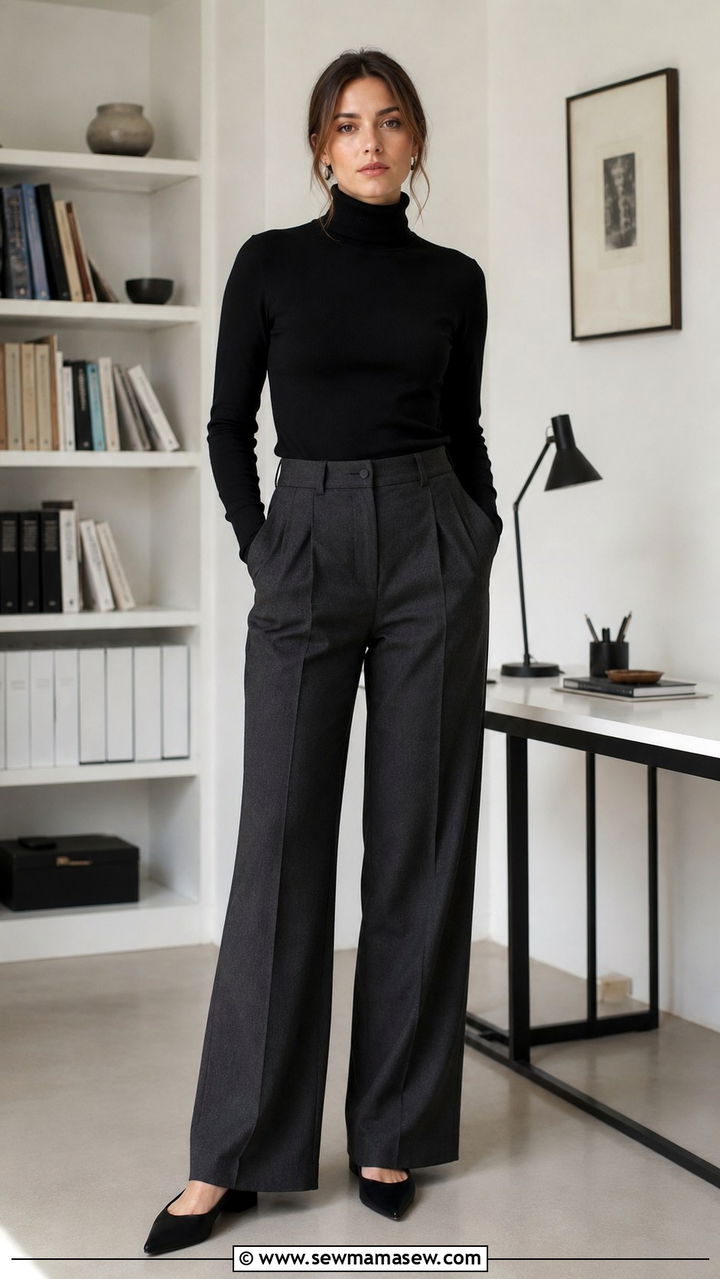 Turtleneck and high waisted suit pants outfit - 30 librarian core outfits for women