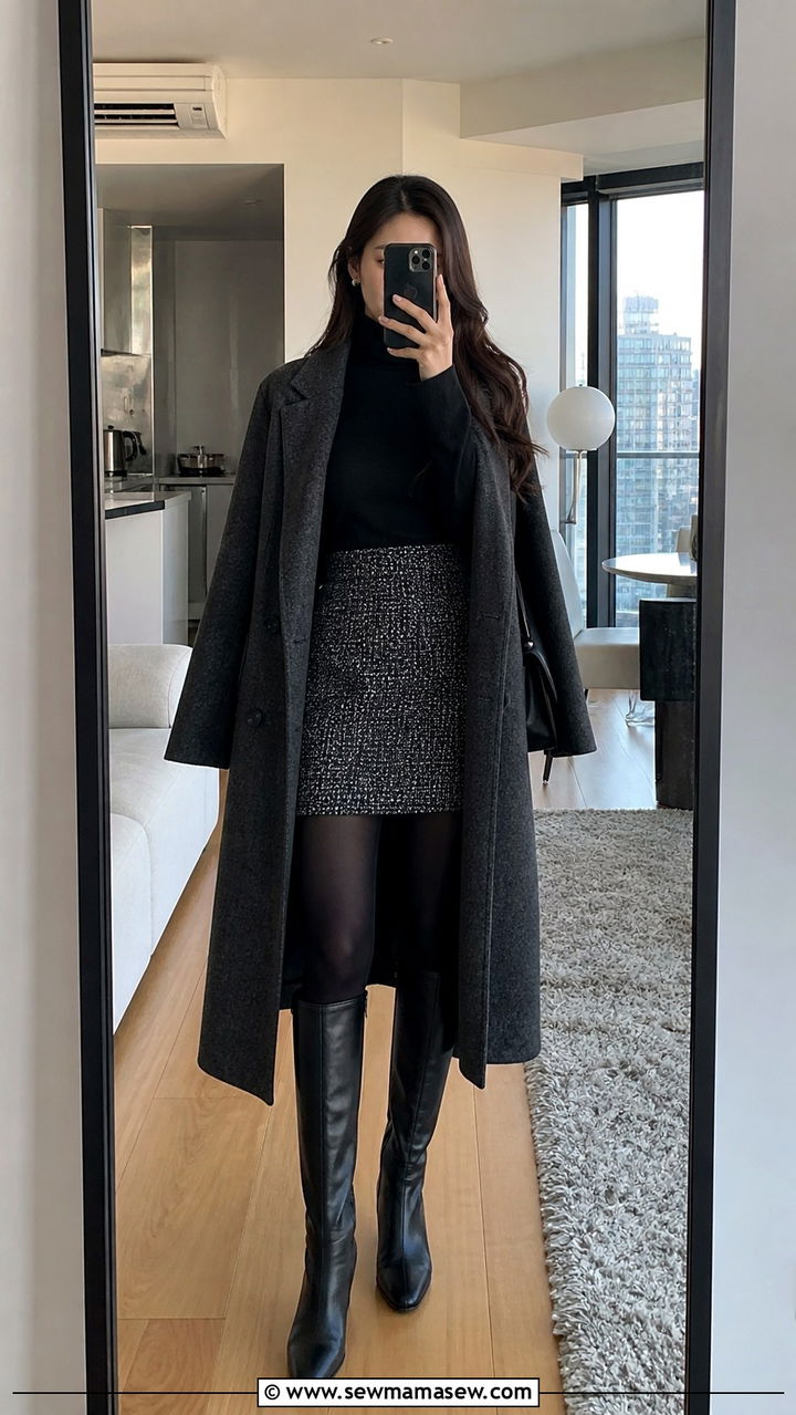 Turtleneck and mini skirt with opaque tights for winter chic - 40 What to wear in Tokyo