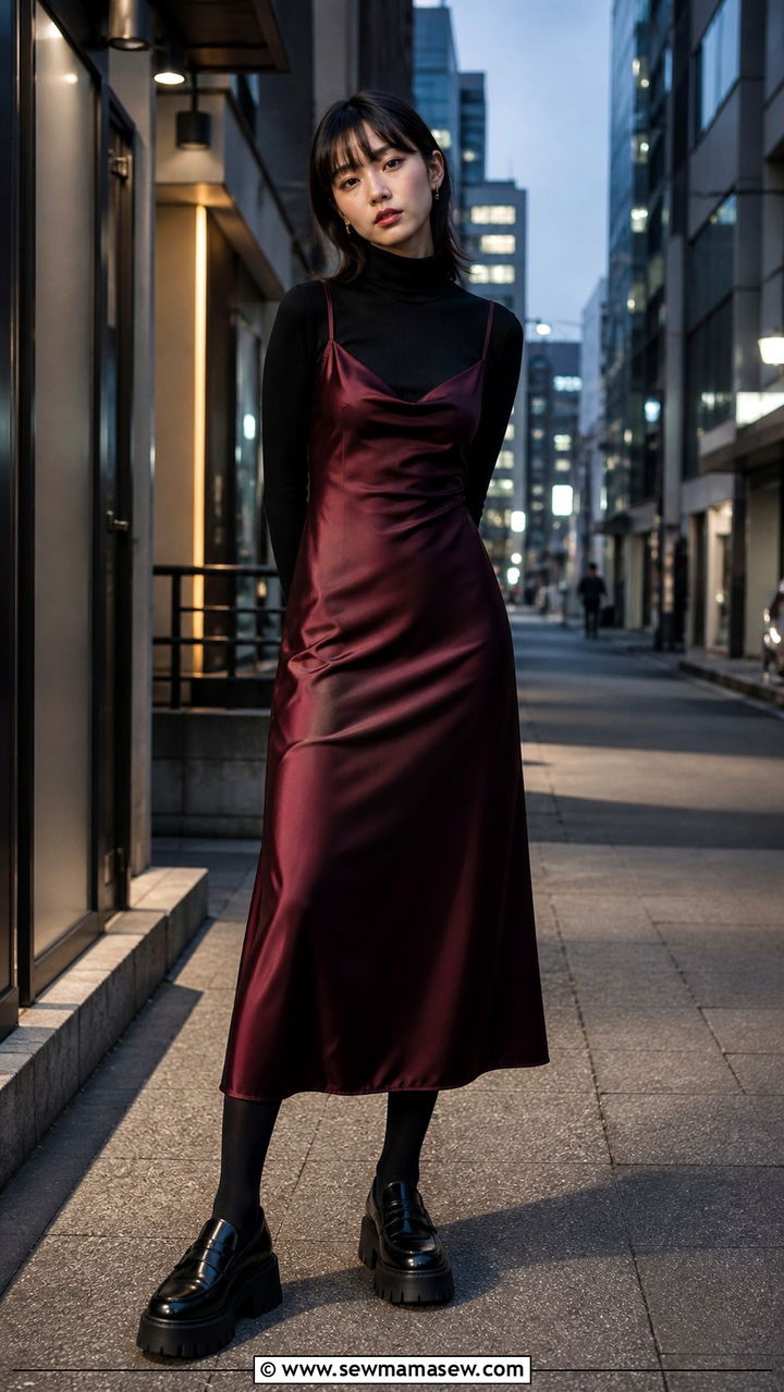 Turtleneck and slip dress layered for fall transition - 40 What to wear in Tokyo