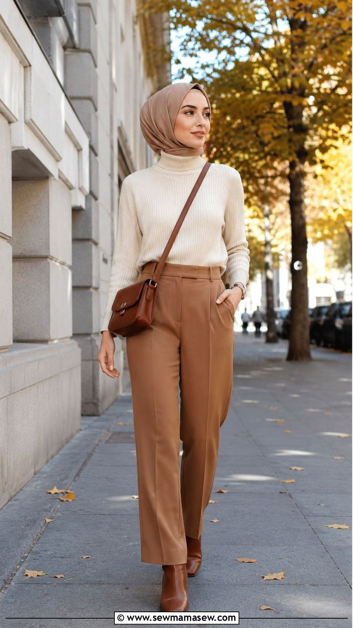 Turtleneck and straight leg pants hijab outfit - 30 hijab outfit ideas