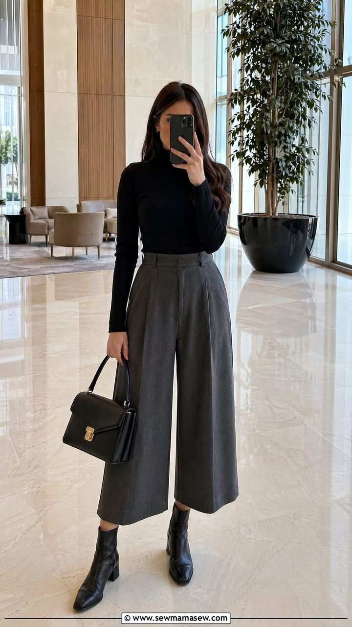 Turtleneck and wide leg culottes outfit - 35 Conference outfit ideas for women