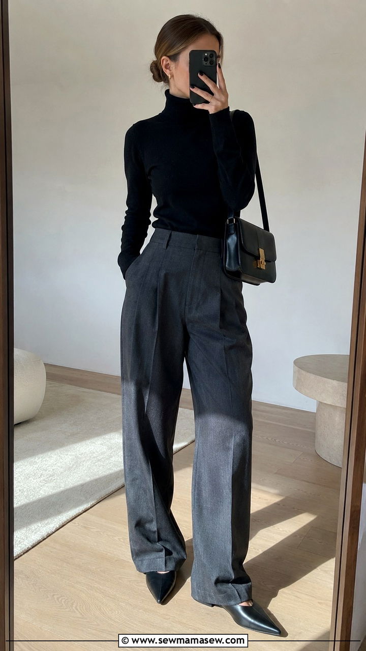 Turtleneck and wide leg trousers outfit - 30 Danish cozy outfit ideas