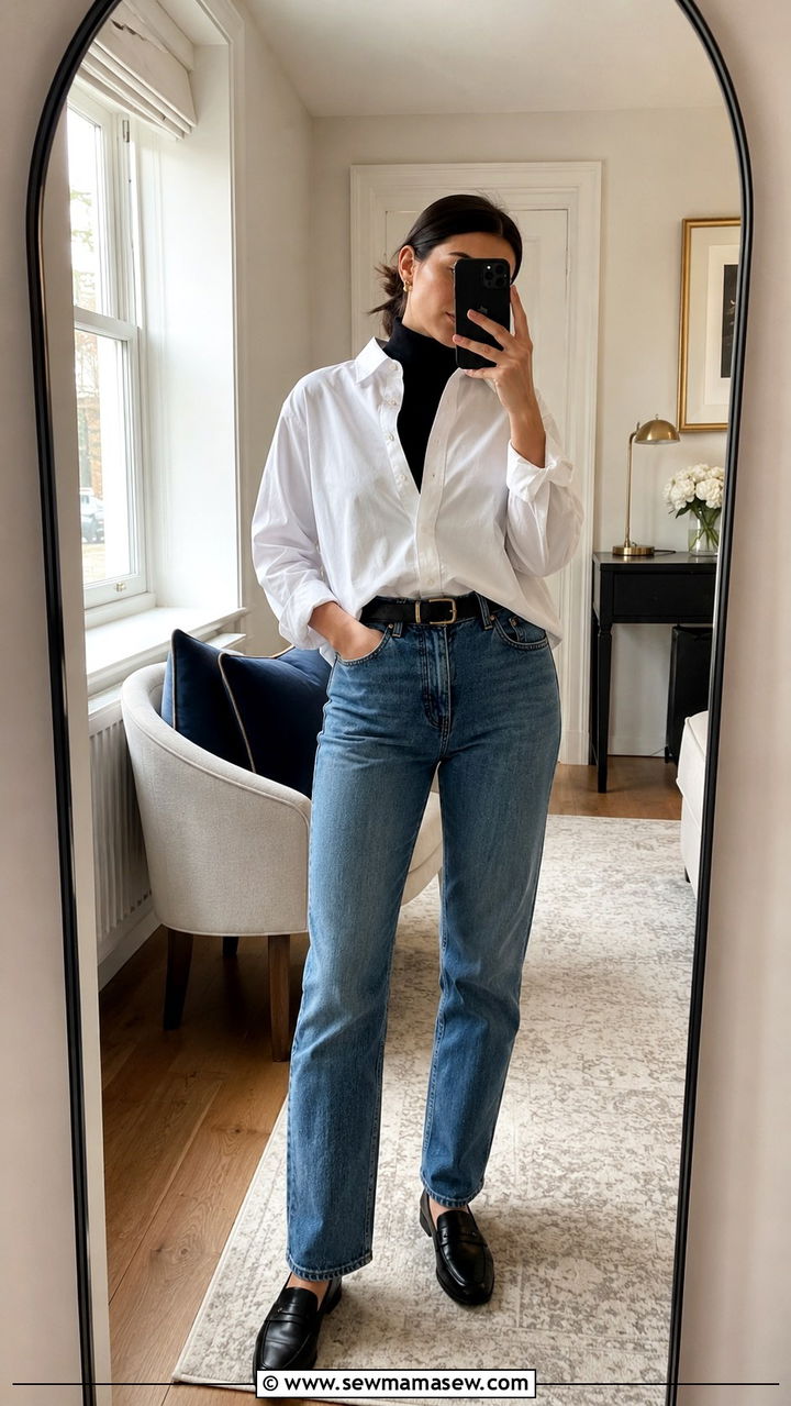 Turtleneck layered under a button down shirt - 30 Ways to wear a turtleneck