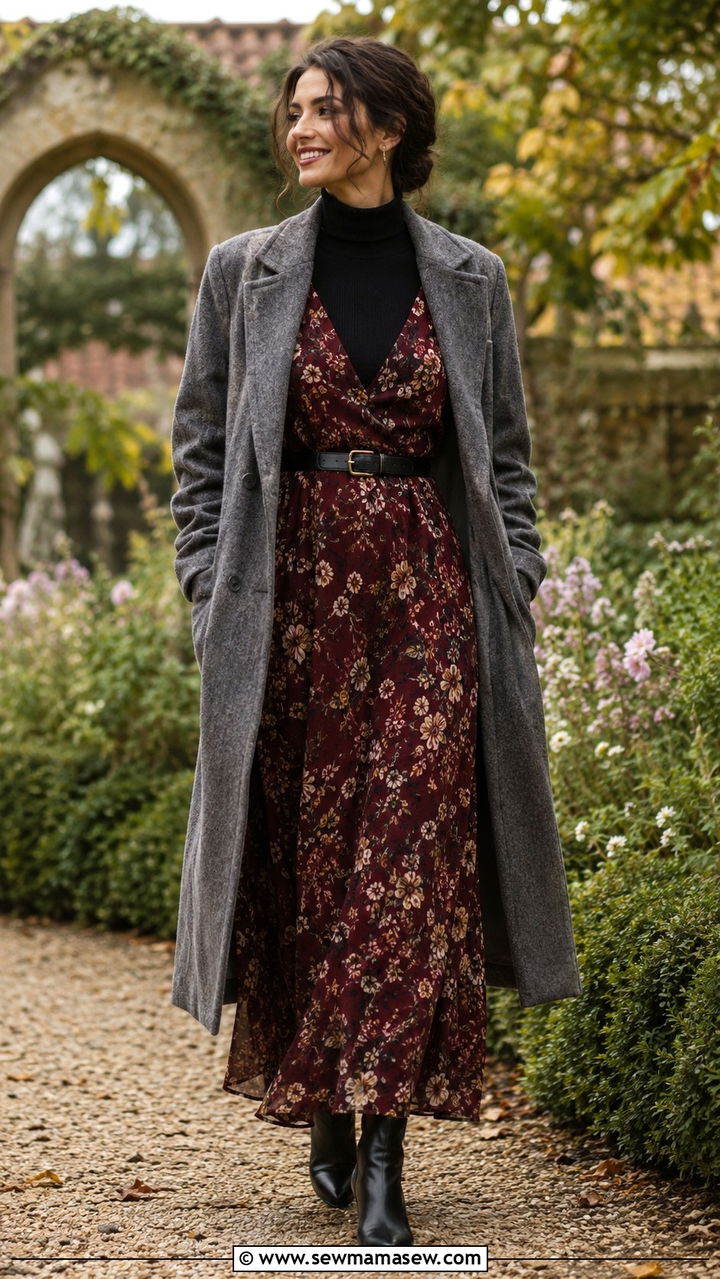 Turtleneck layered under a maxi dress - 30 How to style a turtleneck