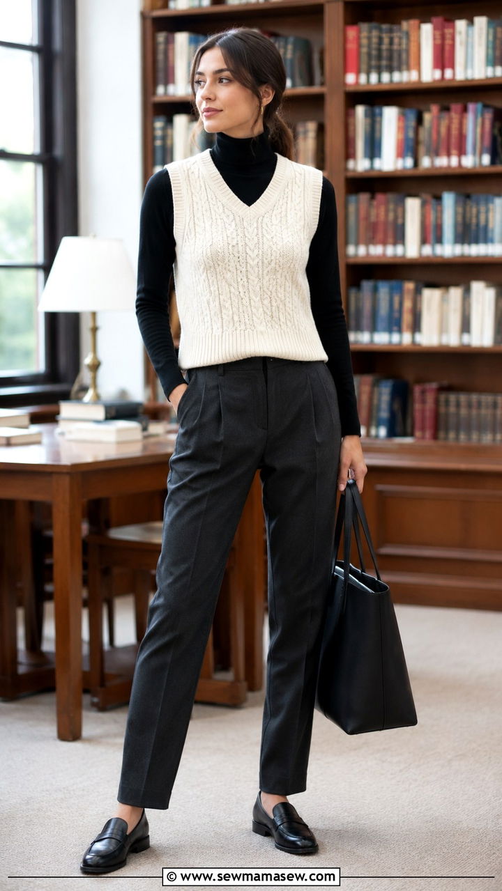 Turtleneck layered under a sweater vest spring outfit - 30 Spring outfits with turtleneck