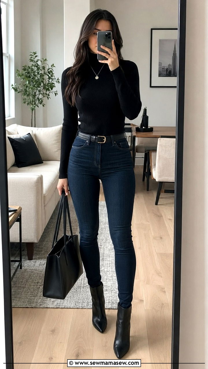 Turtleneck sweater and skinny jeans - 30 Skinny jeans outfit ideas with a sweater