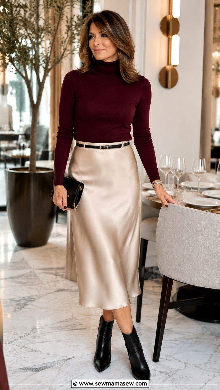Turtleneck sweater with slip skirt and ankle boots - 30 Sweater outfit ideas for women over 40