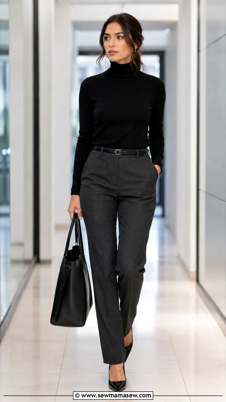Turtleneck sweater with tailored trousers for work - 30 Sweater outfit ideas for work