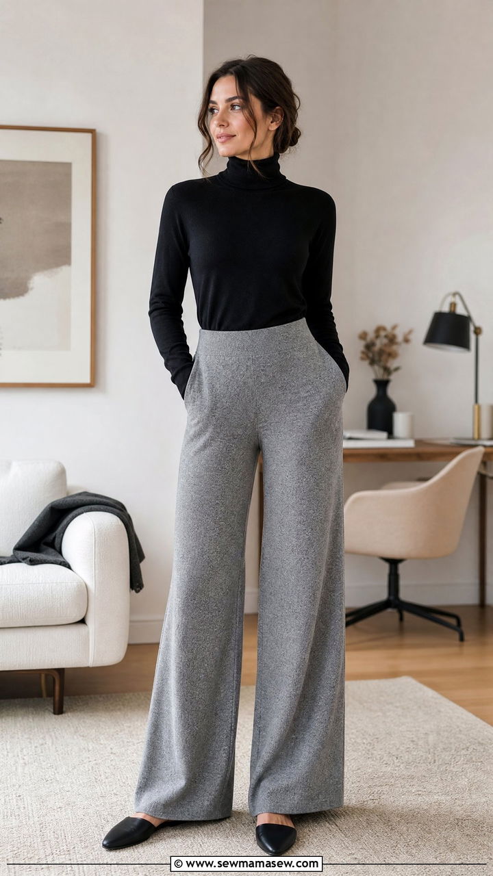 Turtleneck sweater with wide leg knit pants - 35 Hygge loungewear outfit ideas