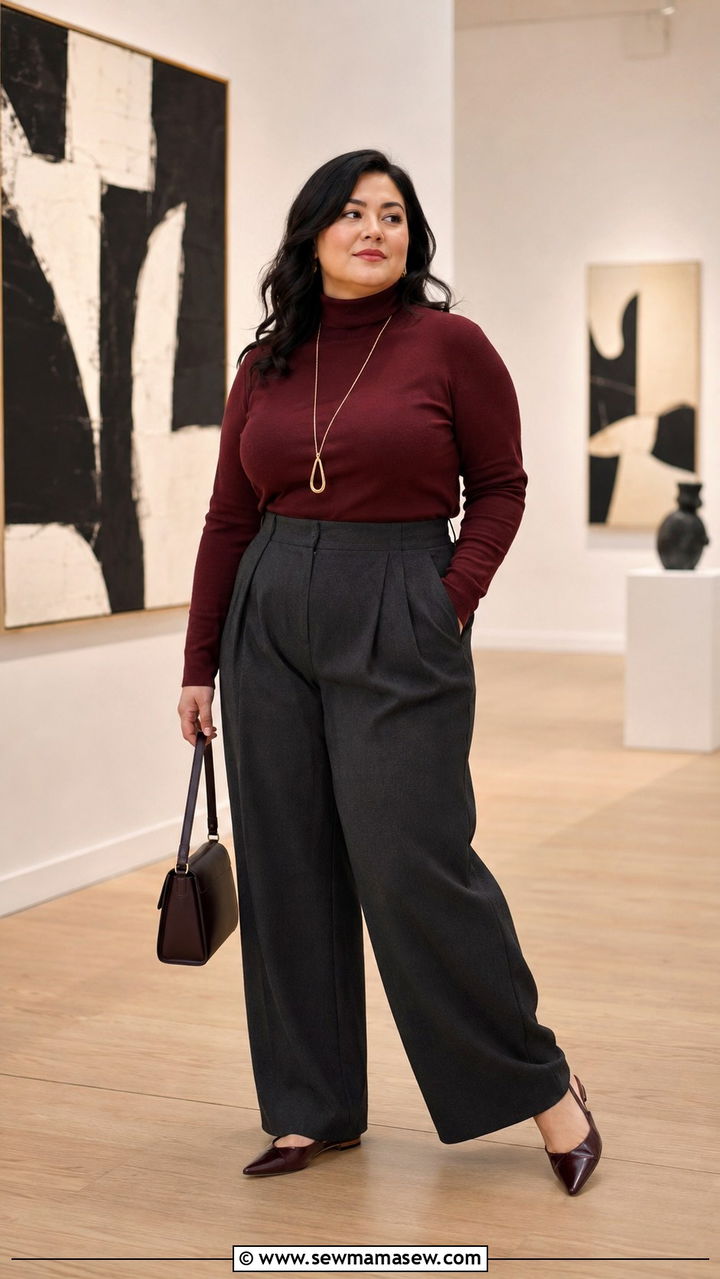 Turtleneck sweater with wide leg pants - 30 Petite plus size outfit ideas