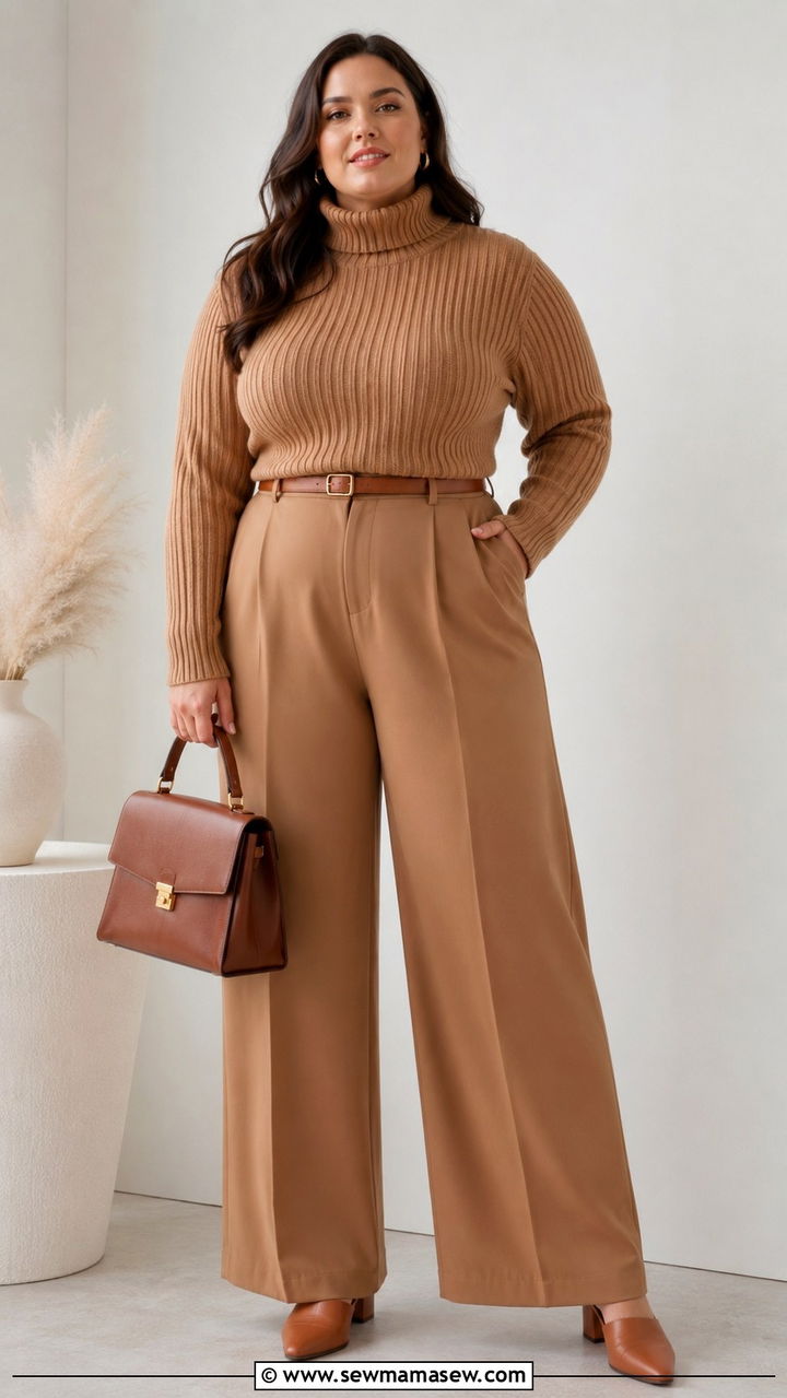Turtleneck sweater with wide leg pants outfit - 30 Sweater outfit ideas plus size