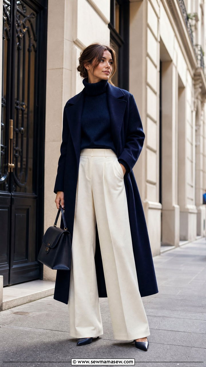 Turtleneck sweater with wide leg trousers - 25 windy day outfits 2026
