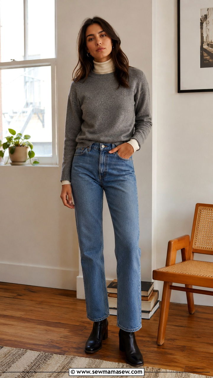 Turtleneck under a crewneck sweater with jeans - 30 How to style a turtleneck